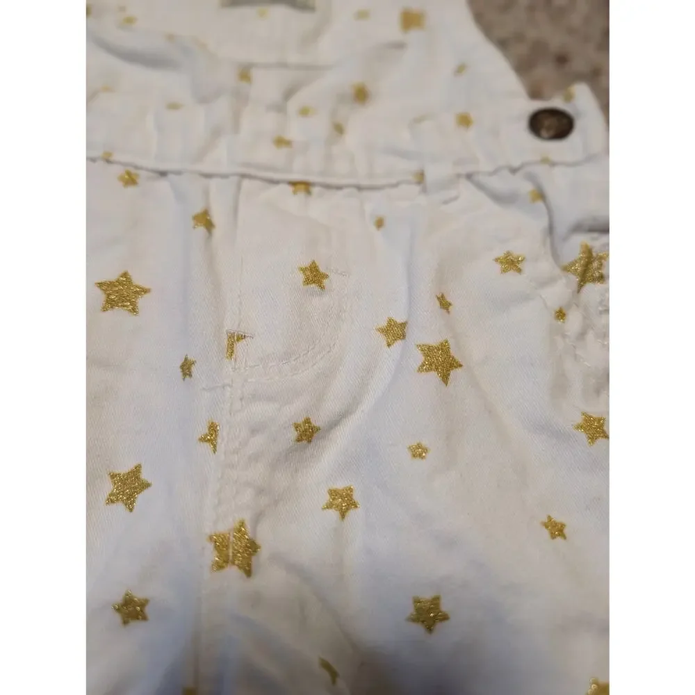 OshKosh B’gosh Baby Star Print Overalls Size 12M White Gold Cotton Bib Overalls